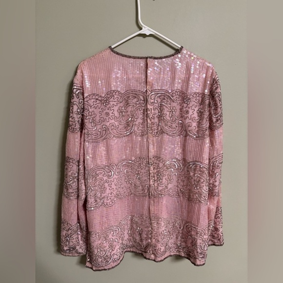 Talbots Joan Leslie Pink Silk Sequins Beaded Top Blouse Formal Size XL Vintage - Picture 2 of 8